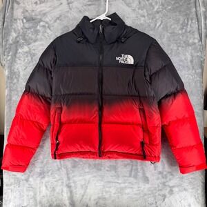 The North Face Womens Size S 700 Puffer Jacket Black Red Ombre Hooded